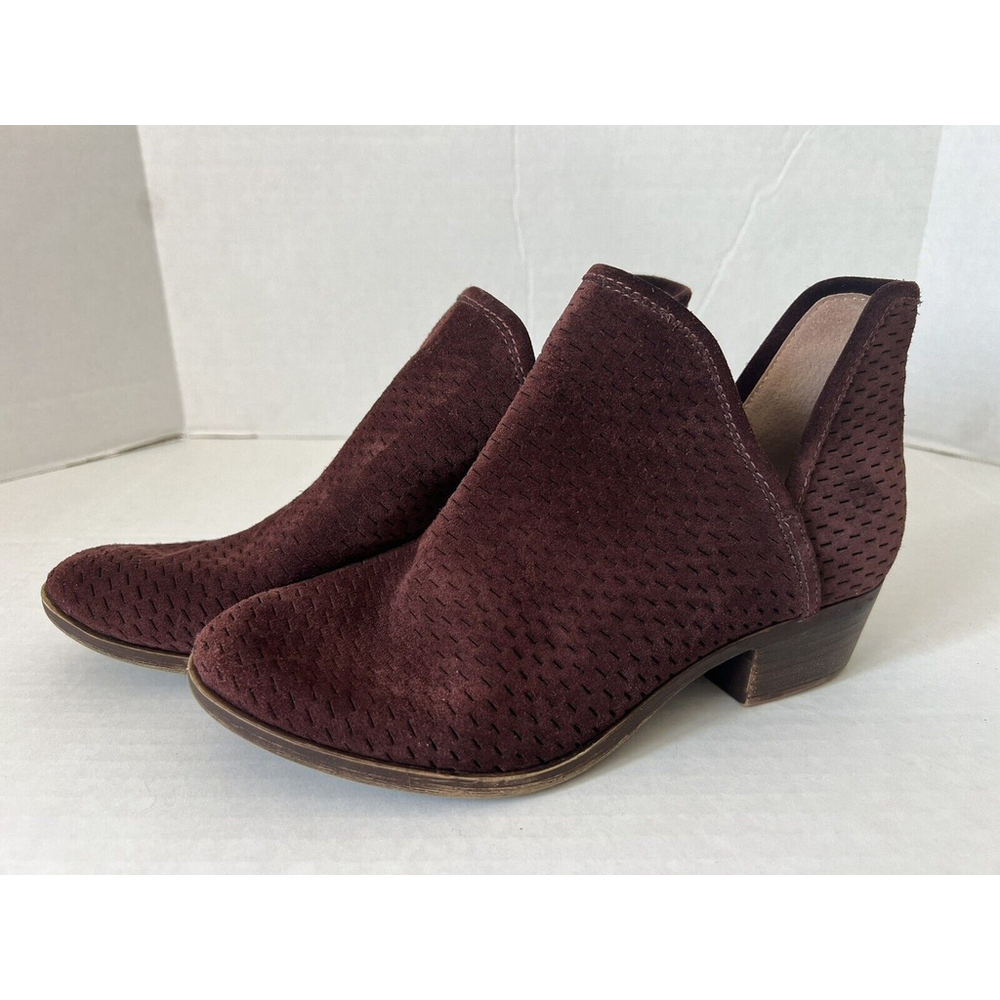 Lucky Brand Ankle Booties Womens 7 Baley Maroon Suede Leather Perforated Boots